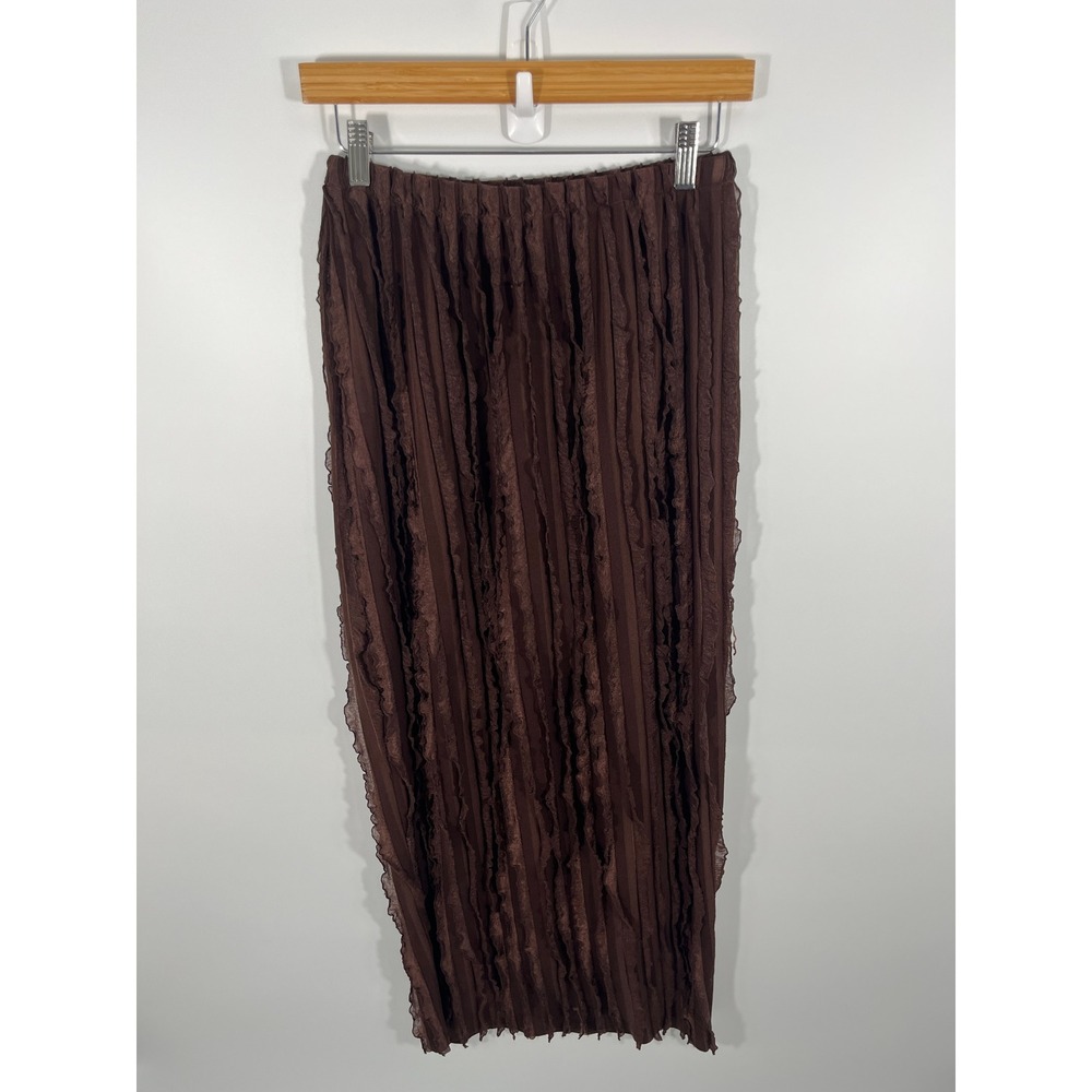 Forest Fairy Boho Cottage Womens Maxi Skirt L Brown Ruffle Lightweight